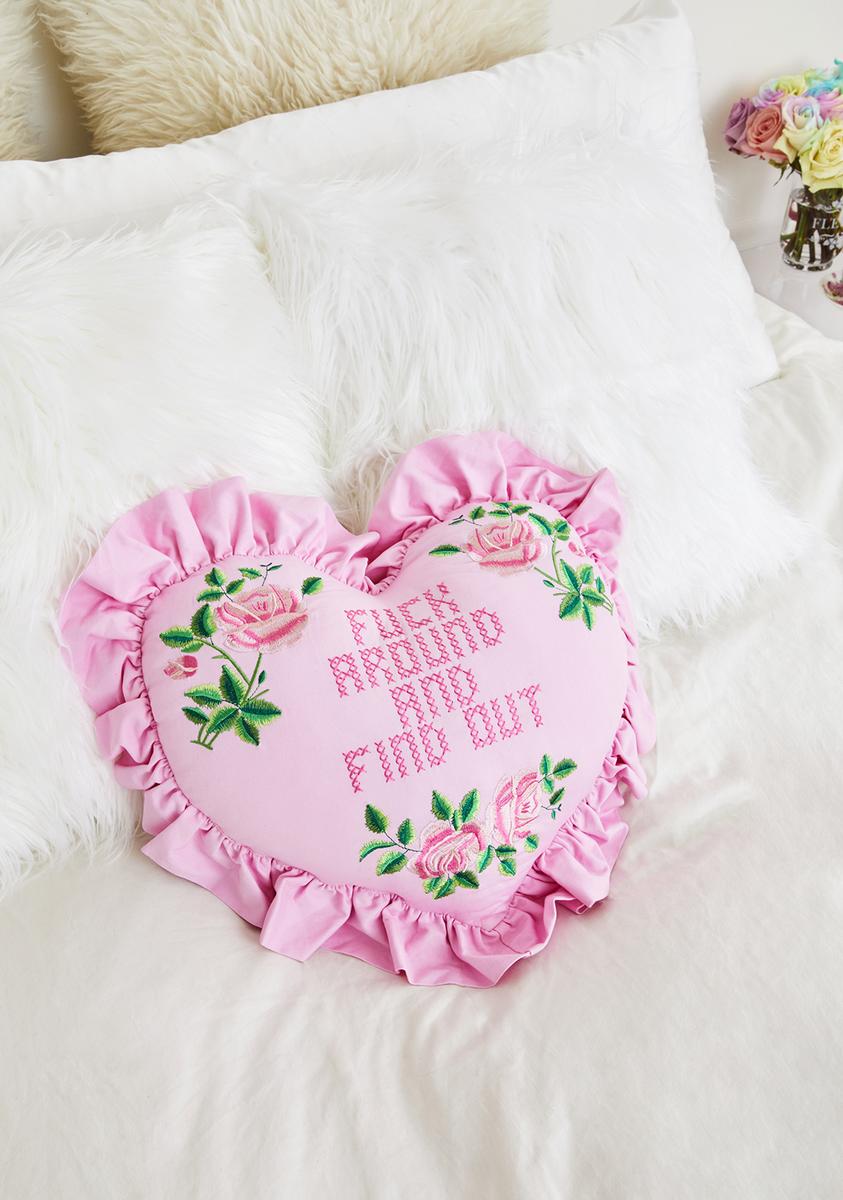 Dolls Home Embroidered Ruffle Heart Pillow - Pink