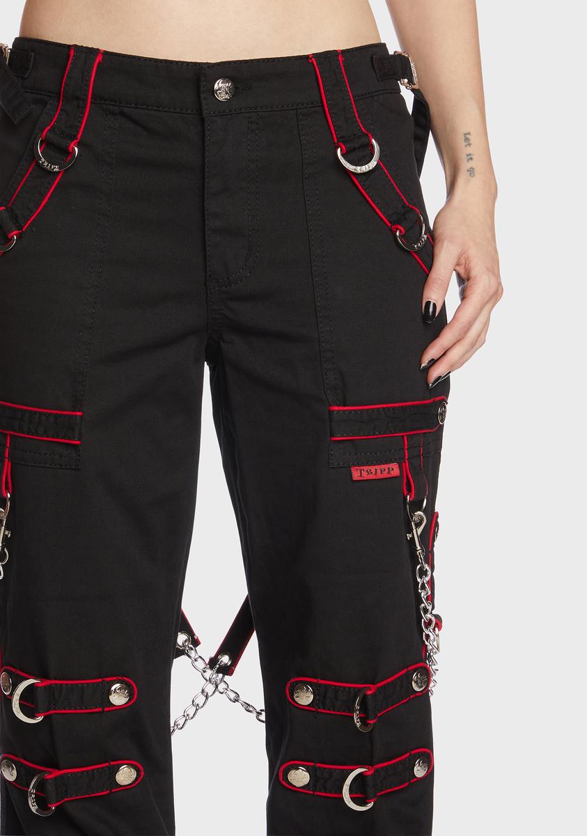 Tripp NYC Contrast Colored Strappy Pants Black/Red – Kill
