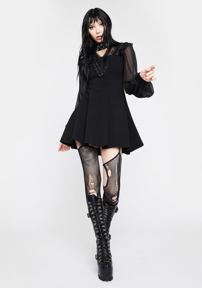 Dark In Love Gothic Mesh Sleeve Dress  Dolls Kill