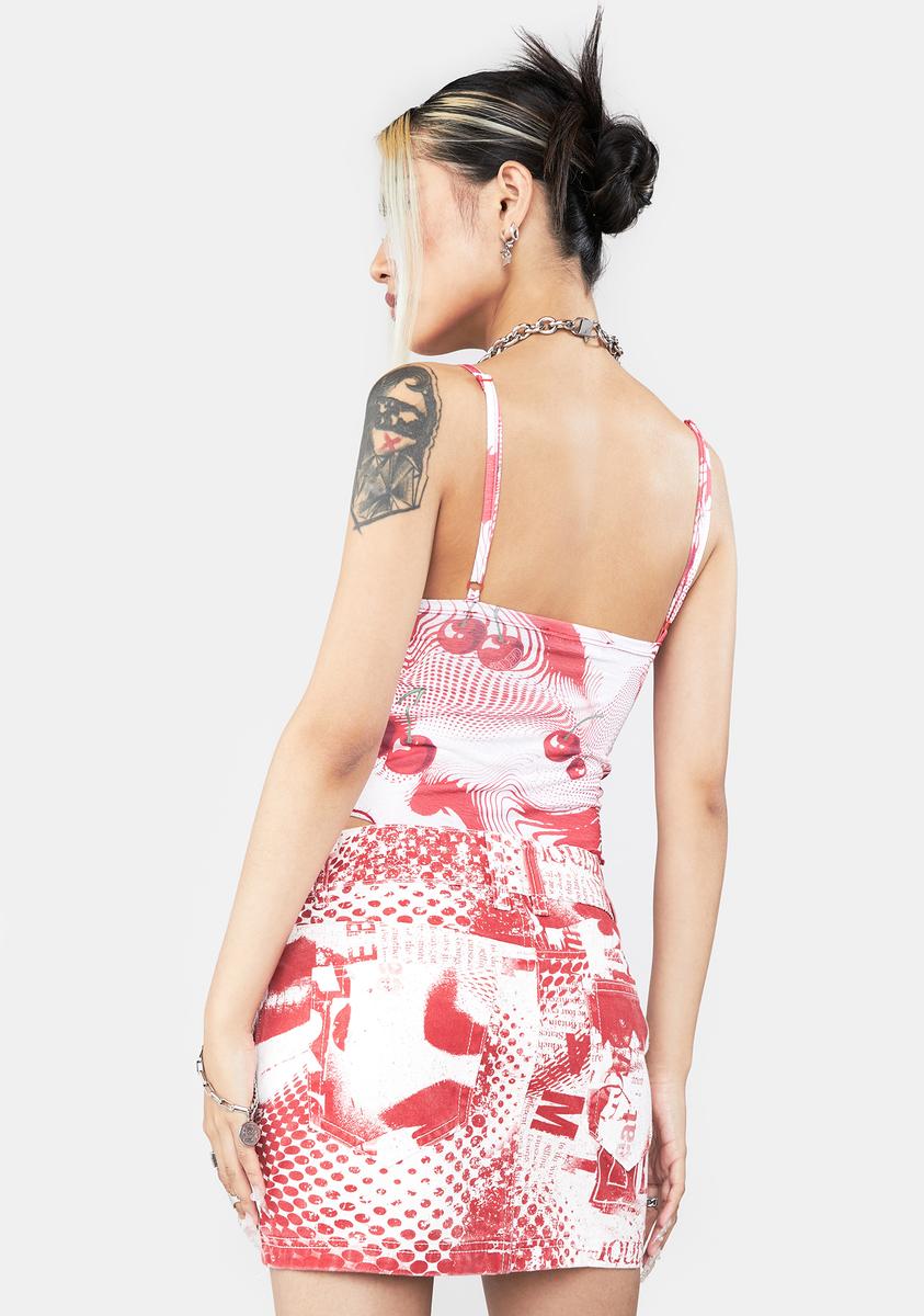 jaded london red mini dress Jaded London Red Dot Print Denim Mini Skirt – Dolls Kill