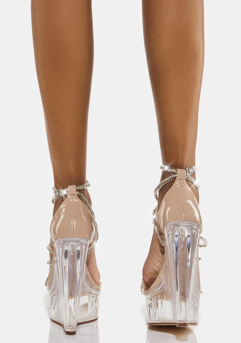靴 DOLLSKILL GRAY BAHAMA WEDGE HEELS 24cm Generation Kiss Vegan Leather Clear Strap Studded Wedge