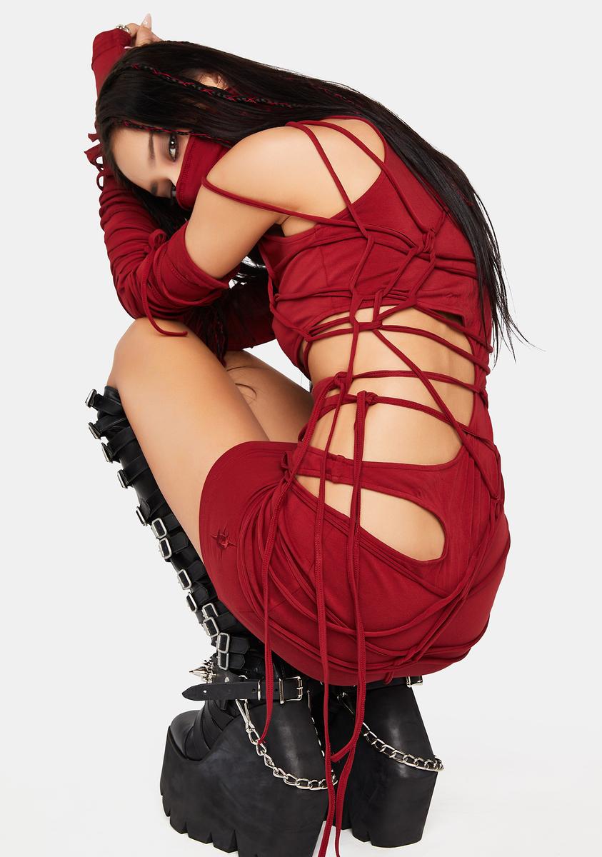 Darker Wavs Strappy Cut Out Bodycon Mini Dress - Dark Red – Dolls Kill | Röcke