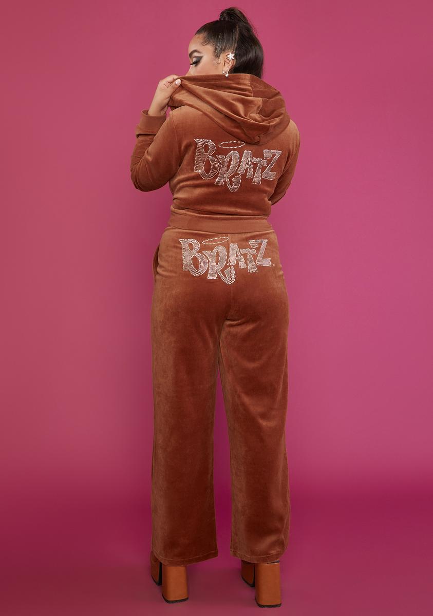 Plus Size Dolls Kill x Bratz Rhinestone Logo Velour Track Pants