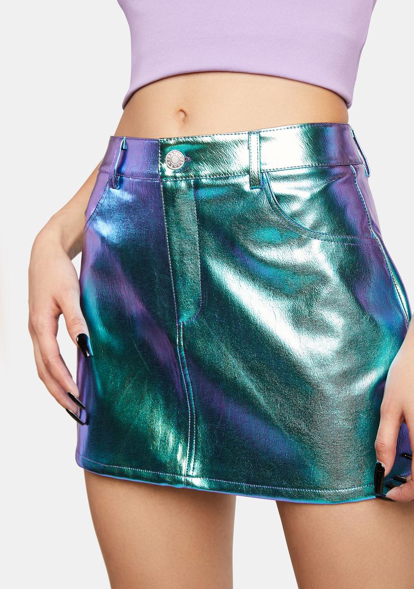Edikted Low-Rise Metallic Faux Leather Mini Skirt - Multi – Dolls Kill