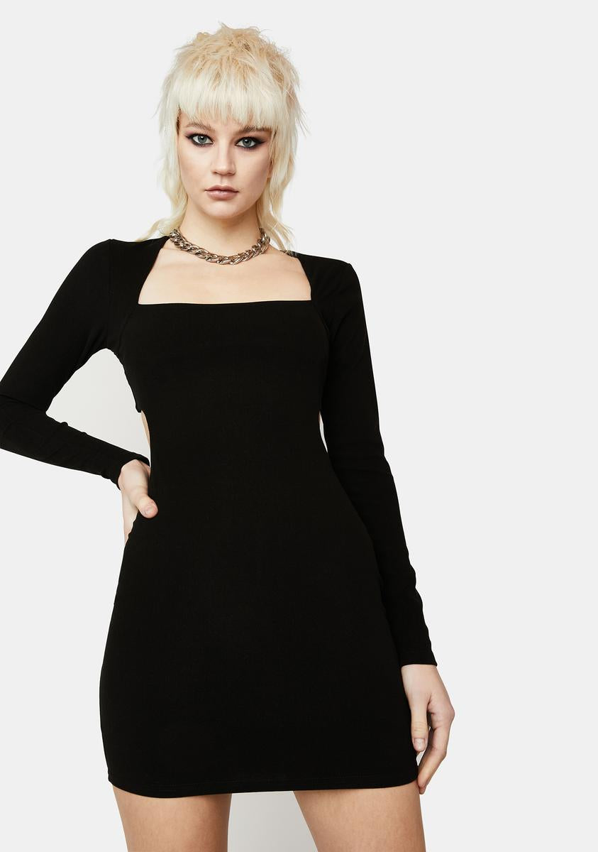 Cut Out Long Sleeve Mini Bodycon Dress - Black – Dolls Kill