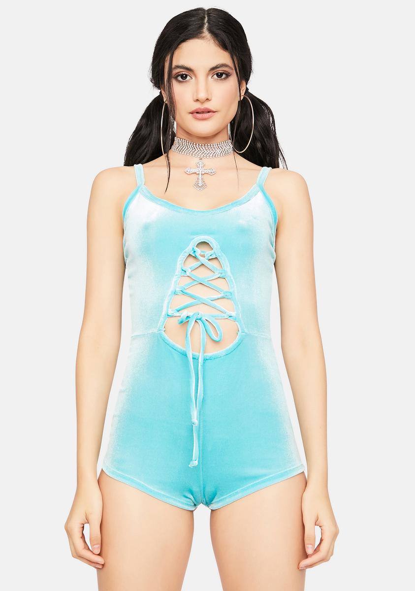 Aqua Changing Perspectives Velour Lace Up Romper,Specials : American Fashion Style Bags On Sale