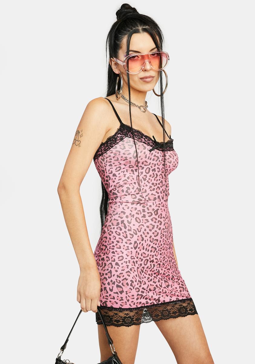 Leopard Print Lace Trim Bodycon Mini Dress