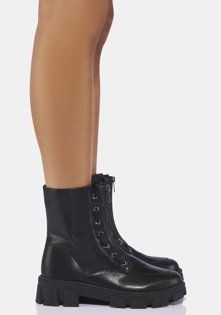 Vegan Leather Zip Up Chunky Combat Boots – Dolls Kill
