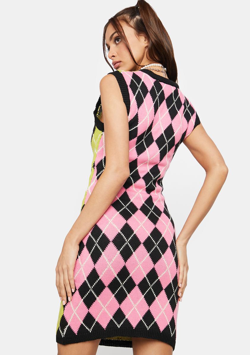 The Ragged Priest Argyle Knit Mini Dress