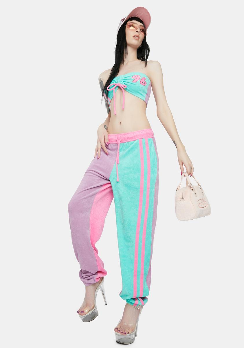 Jaded London Purple And Turquoise Towelling Sweatpants