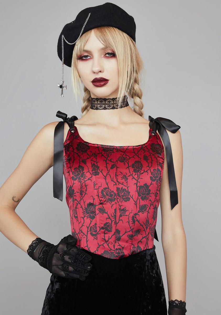 Widow Satin Square Neck Ribbon Tie Bustier Top - Red – Dolls Kill