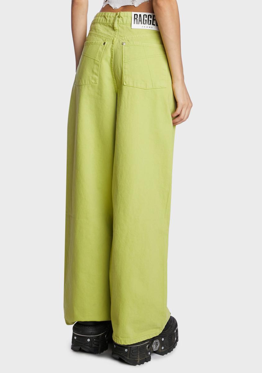 The Ragged Priest Low Rise Wide Leg Jeans - Lime – Dolls Kill