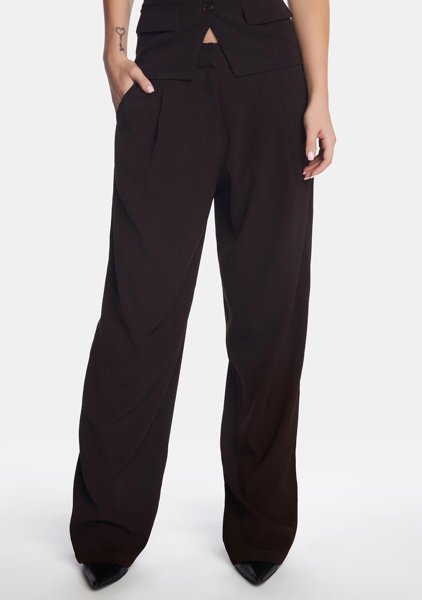 Motel Tailoring Wide Leg Suit Pants - Dark Brown – Dolls Kill