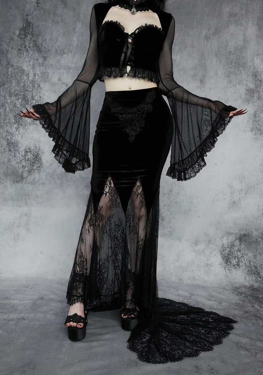 Private Misery Velvet Maxi Skirt Widow,New Products : American Fashion Style Bags On Sale