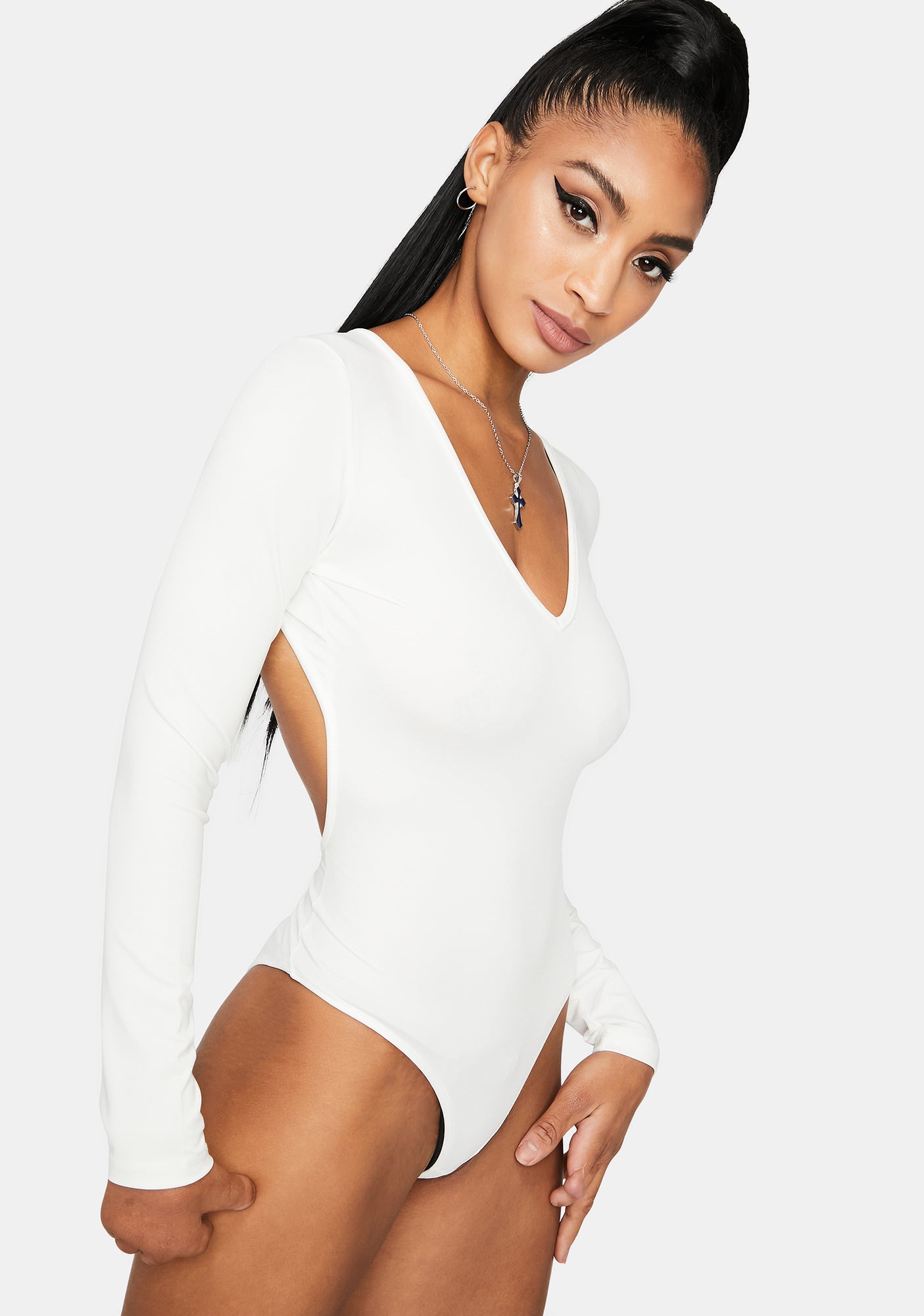Kiki Riki Long Sleeve Backless Bodysuit - White – Dolls Kill