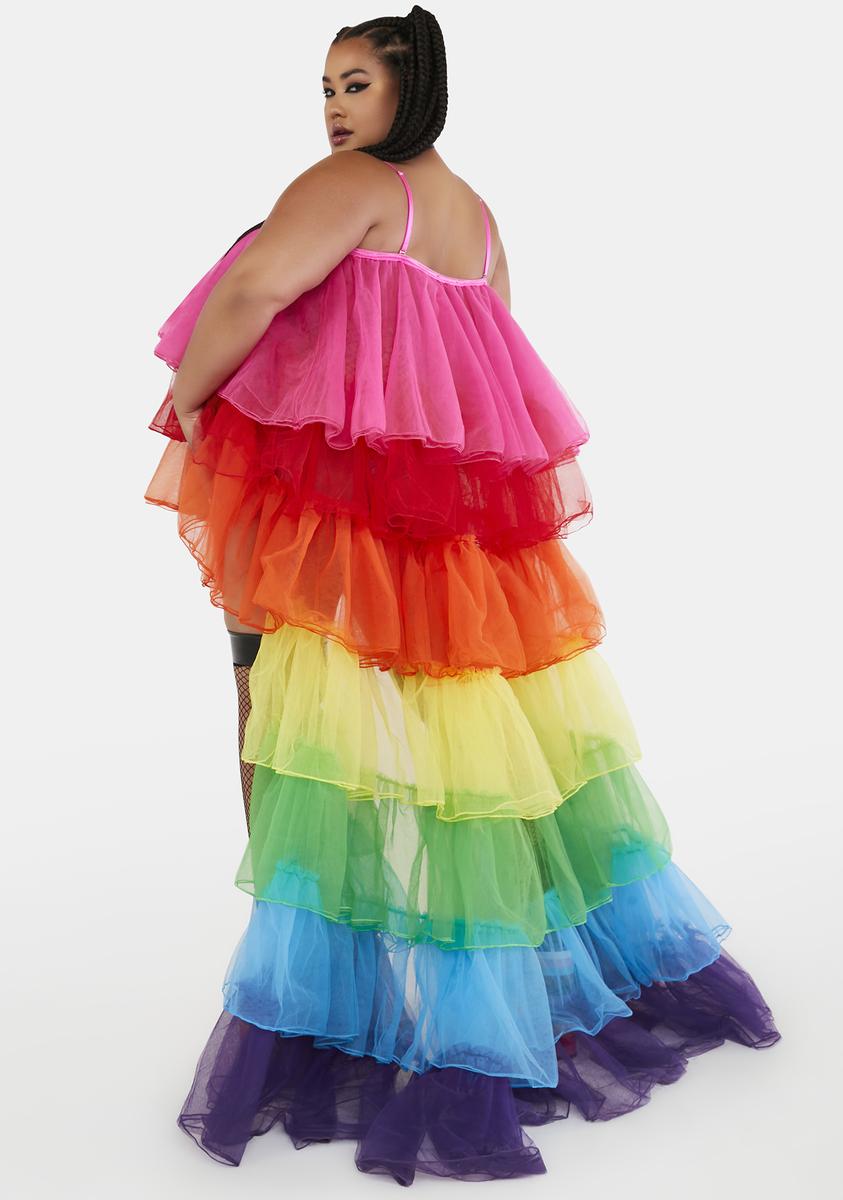 Plus Size Club Exx Tulle High Low Train Maxi Dress