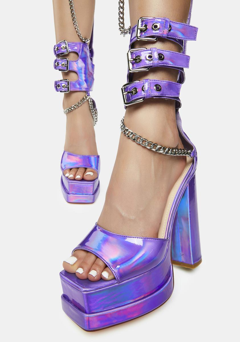 AZALEA WANG Holographic Platform Gladiator Sandals - Purple – Dolls Kill