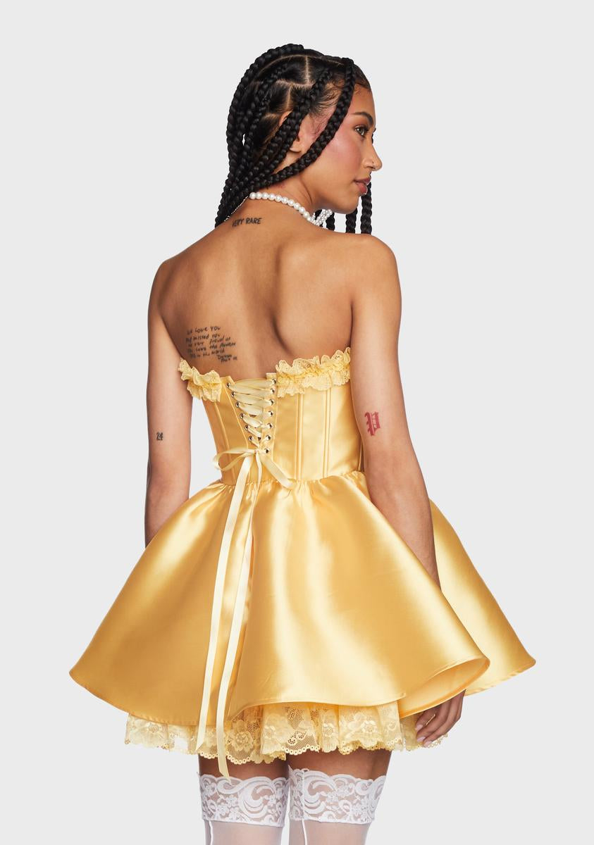 yellow corset dress short Yellow Eyelet Corset Mini Dress - Drop Waist Dress