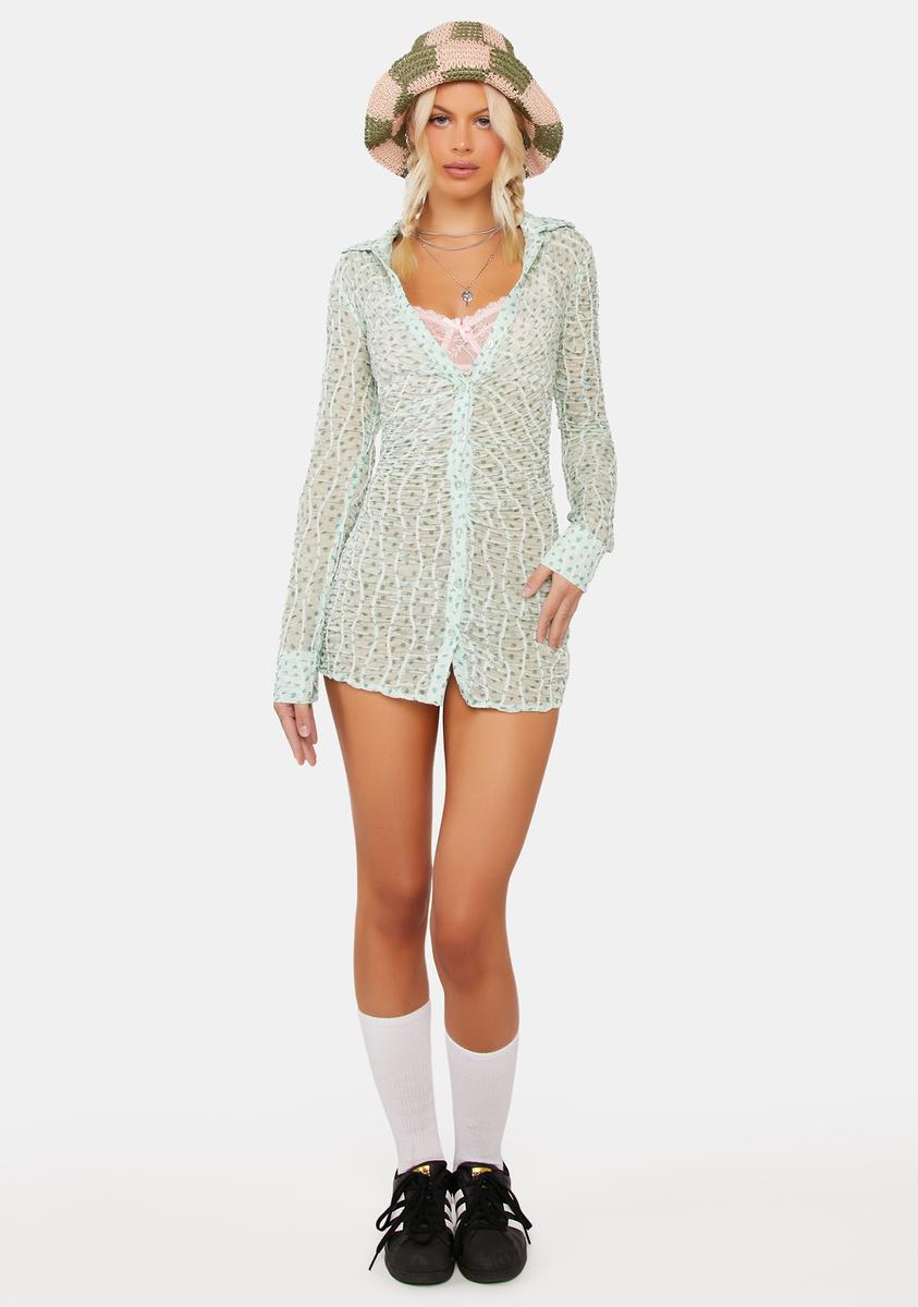 For Love & Lemons Polka Dot Sheer Shirt Dress