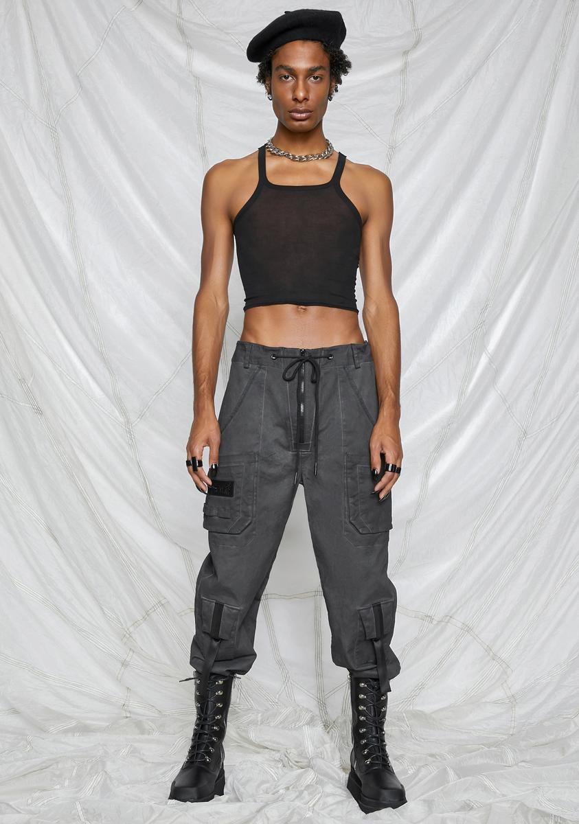 Darker Wavs Unisex Charcoal Washed Cargo Pants - Black