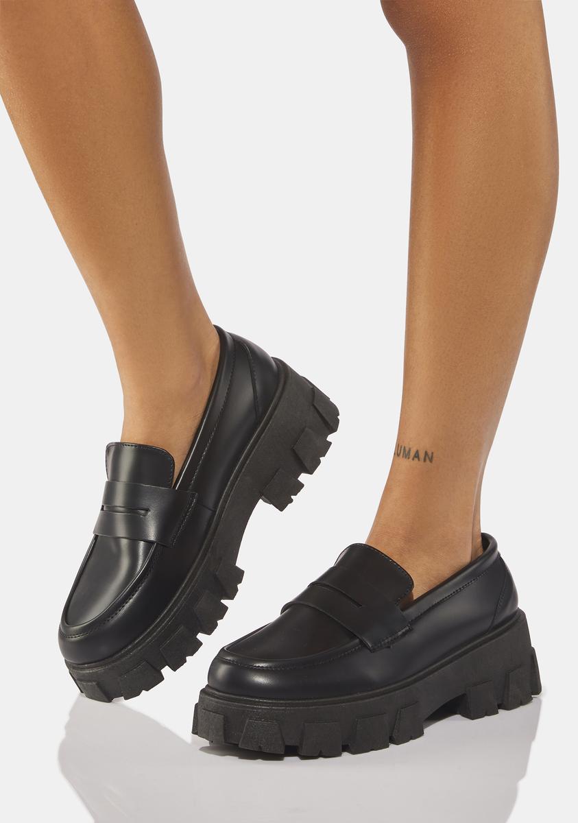 Vegan Leather Slip On Platform Loafers - Black – Dolls Kill