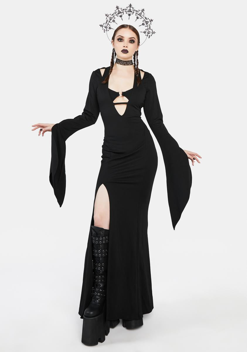 Red Night Gothic Cut Out Maxi Bell Sleeve Dress - Black – Dolls Kill
