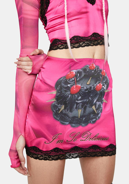 No Dress Rose Print Black Cake I'm Delicious Mini Skirt - Pink