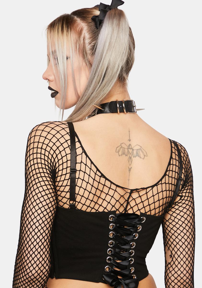 Current Mood Our Lady Of Sorrows Print Corset Top - Black/White 