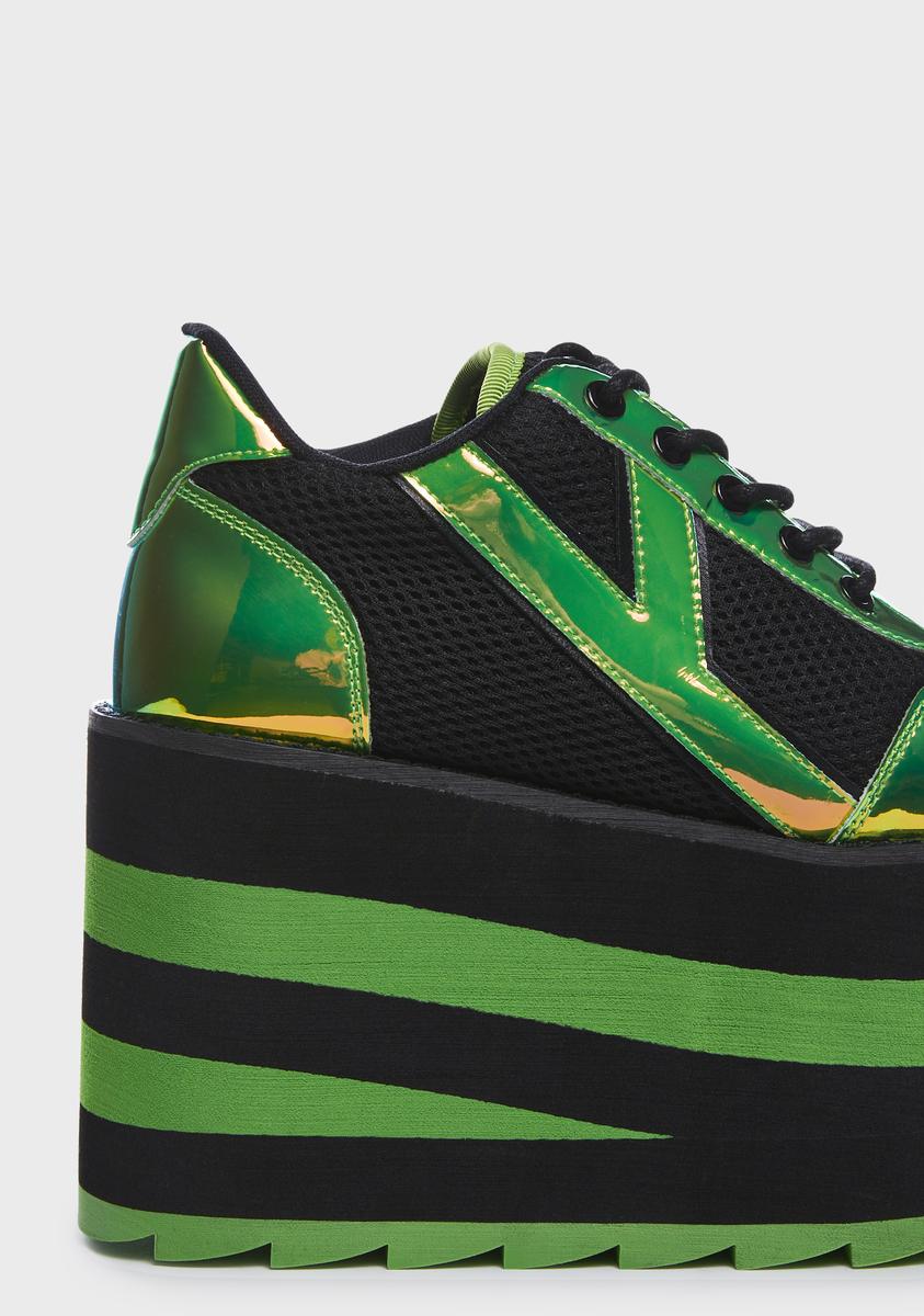 YRU Striped Platform Sneakers - Black/Green â Dolls Kill