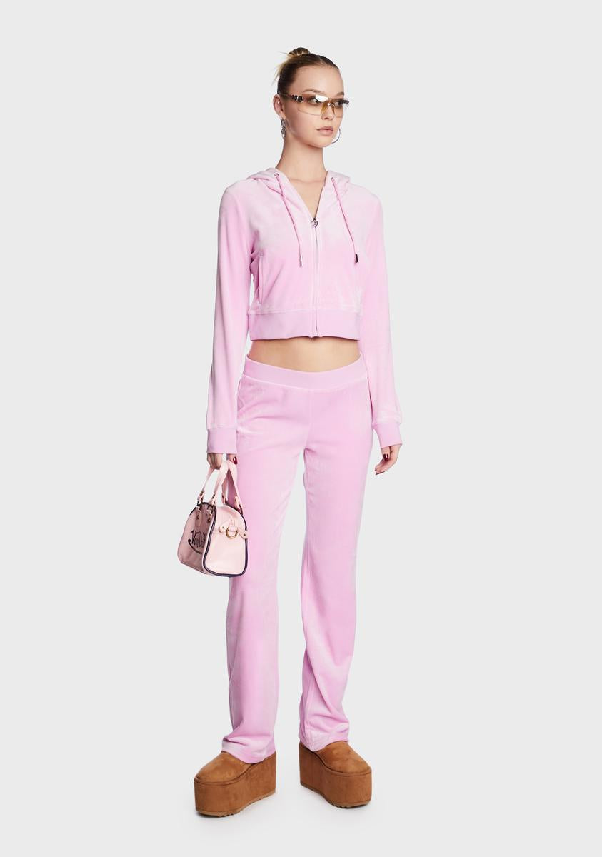 Juicy Couture Rhinestone Low Rise Track Pants - Light Pink