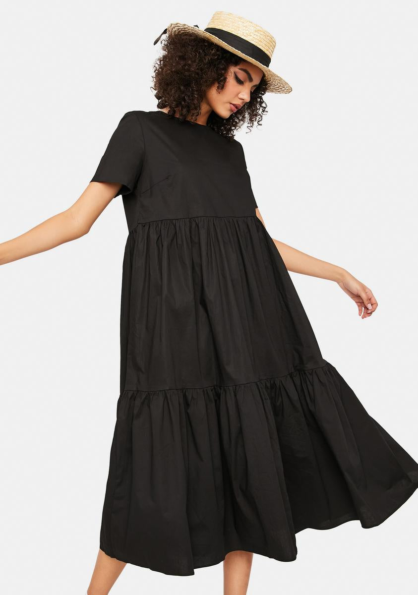 Glamorous Black Short Sleeve Tiered Maxi Dress – Dolls Kill