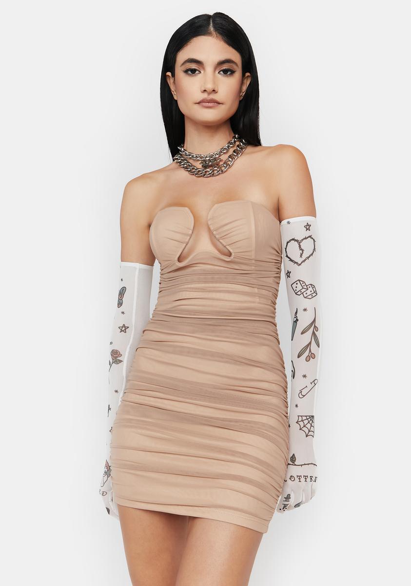 Cut Out Strapless Ruched Mini Dress
