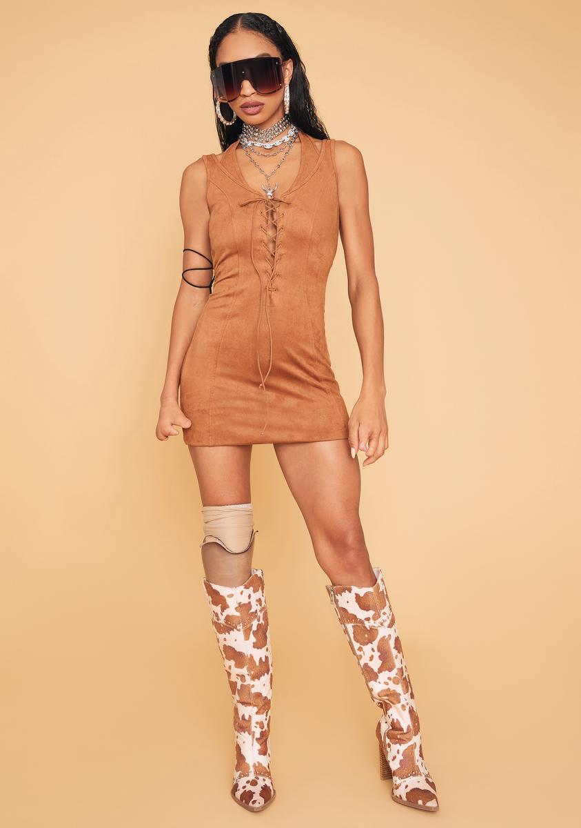 Lace Up Faux Suede Mini Dress