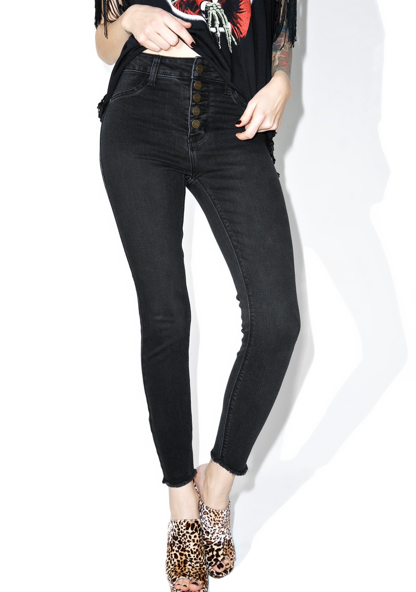 Faded Black Raw Hem Skinny Jeans – Dolls Kill