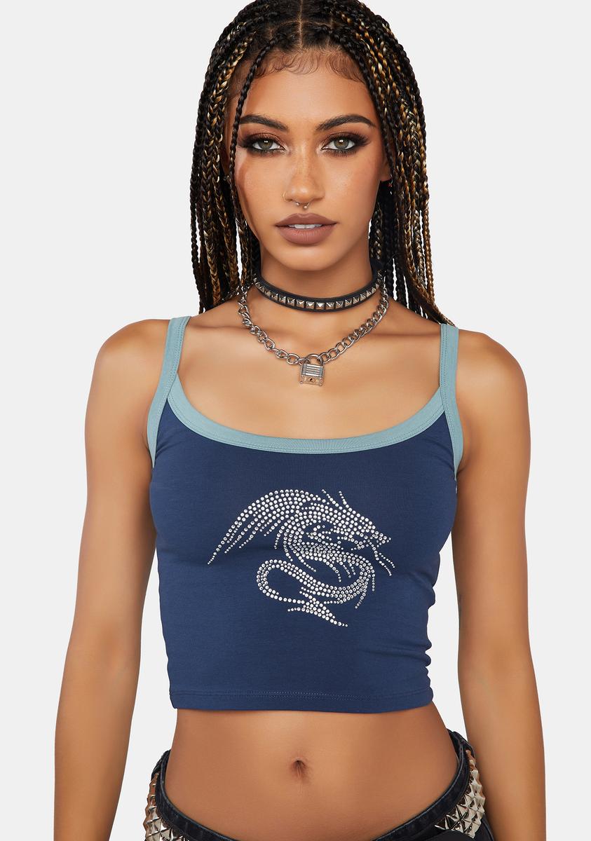 NGOrder Rhinestone Dragon Crop Tank Top - Blue – Dolls Kill