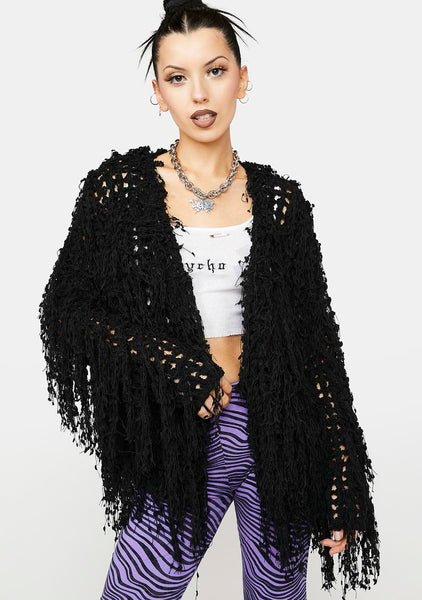 Shaggy Crochet Cardigan - Black