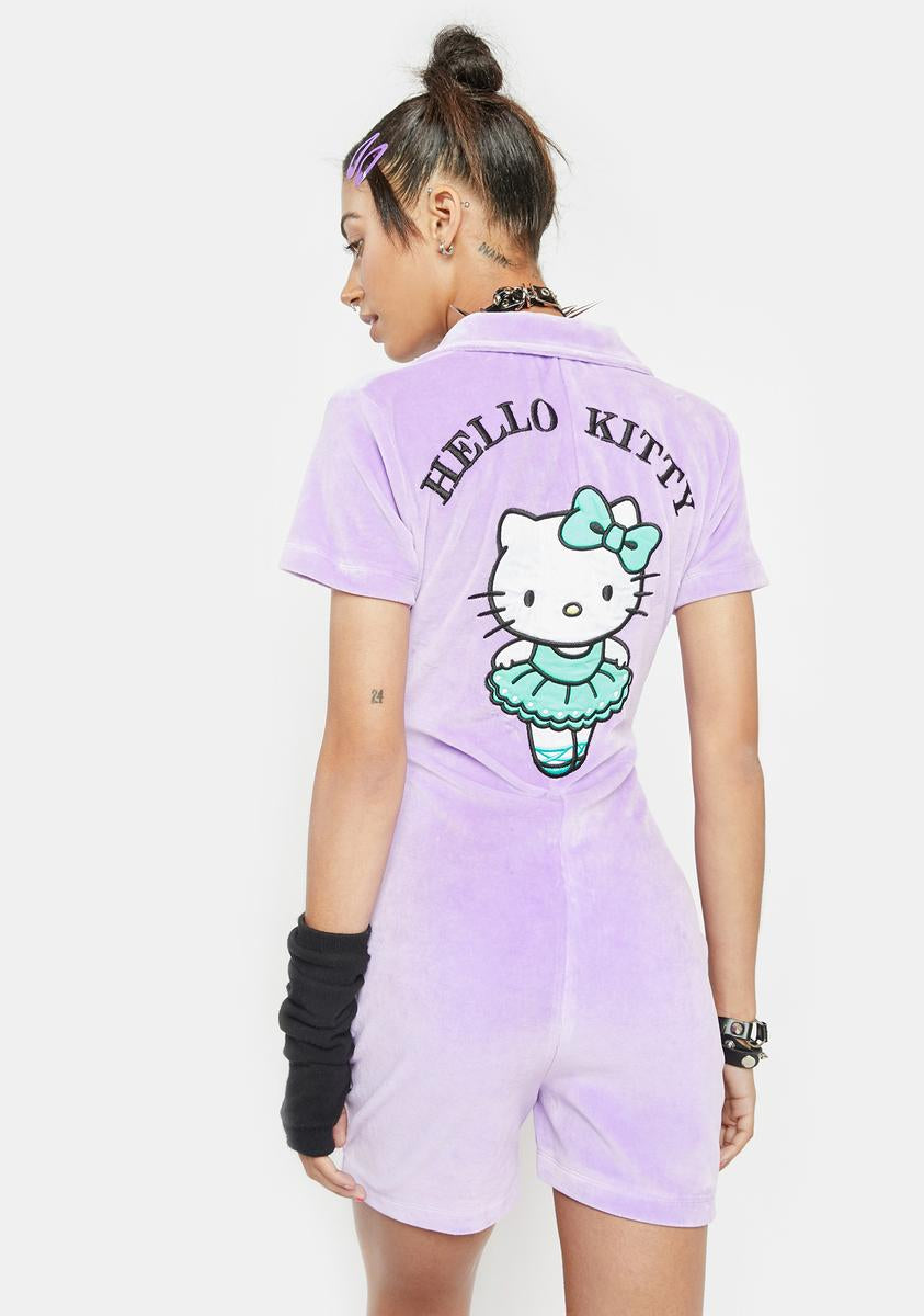 NGOrder Hello Kitty Lilac Velour Romper Dolls Kill