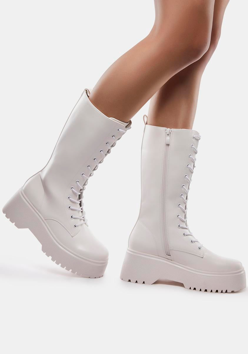 PVC Combat Lace Up Zipper Boots White – Dolls Kill