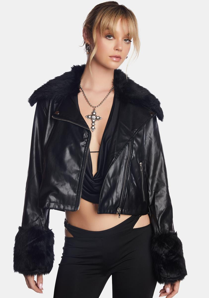 Vegan Leather Faux Fur Moto Jacket - Black – Dolls Kill