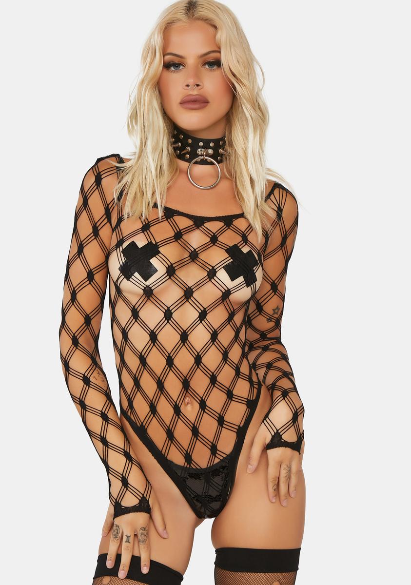 Long Sleeve Sheer Fishnet Bodysuit - Black – Dolls Kill