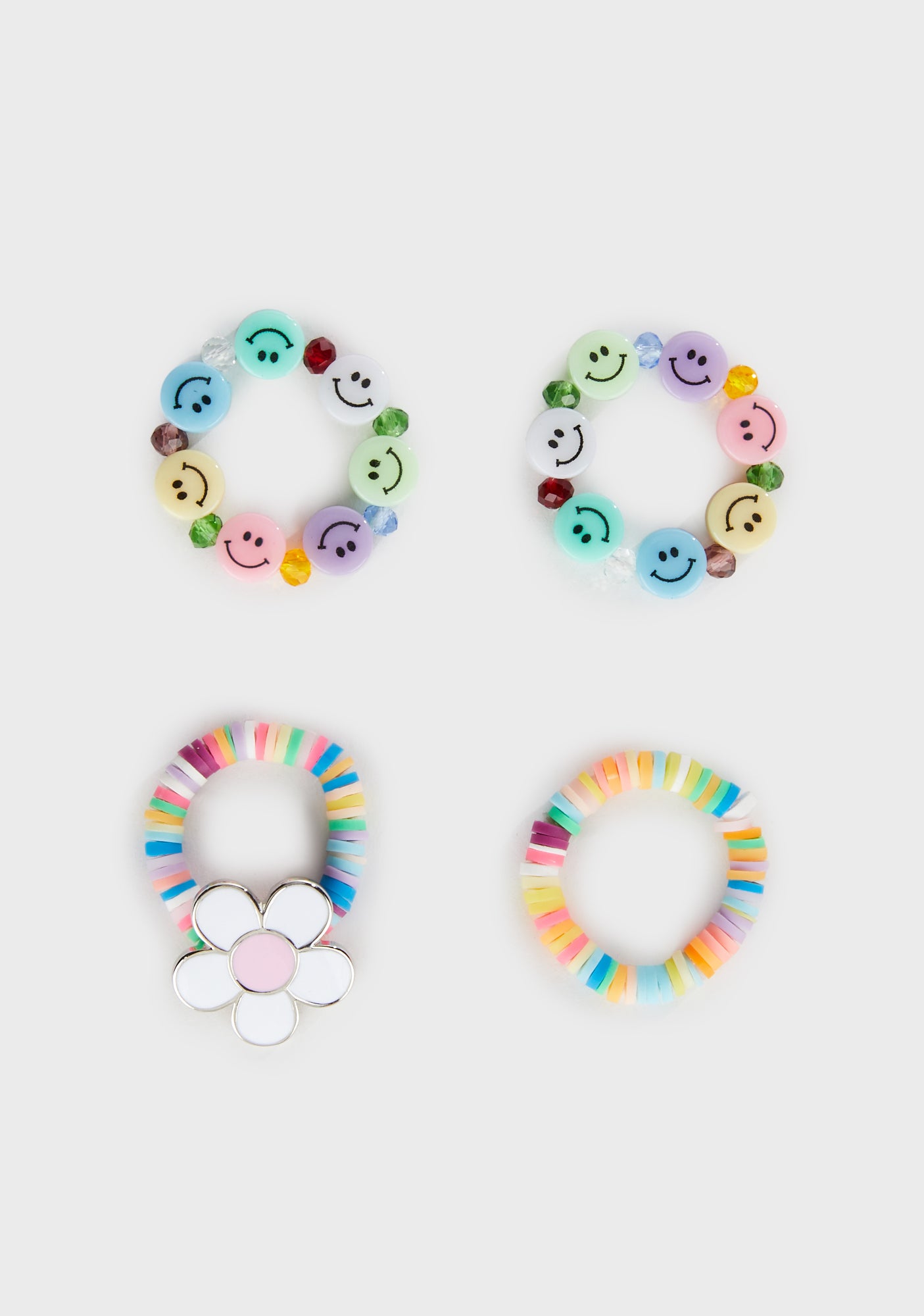 Happy Face Beaded Ring Set - Multi – Dolls Kill