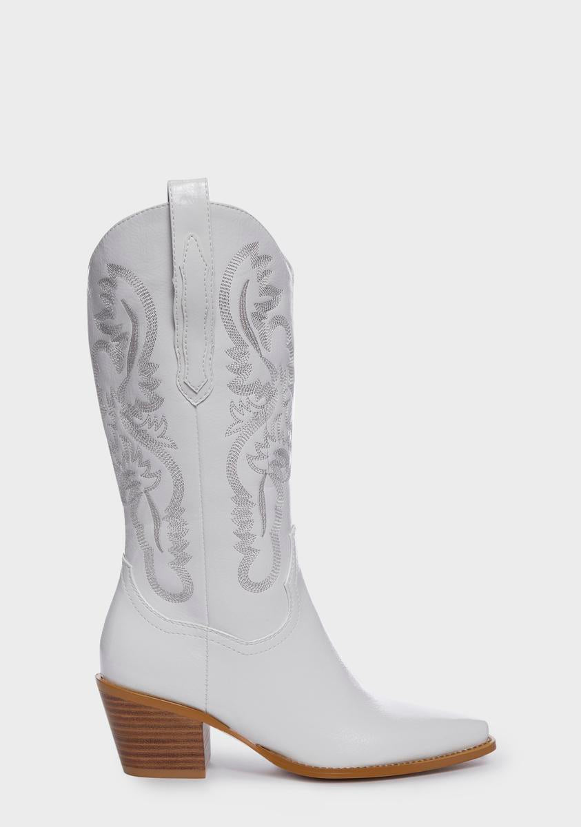 Azalea Wang Patent Vegan Leather Cowboy Boots - White – Dolls Kill