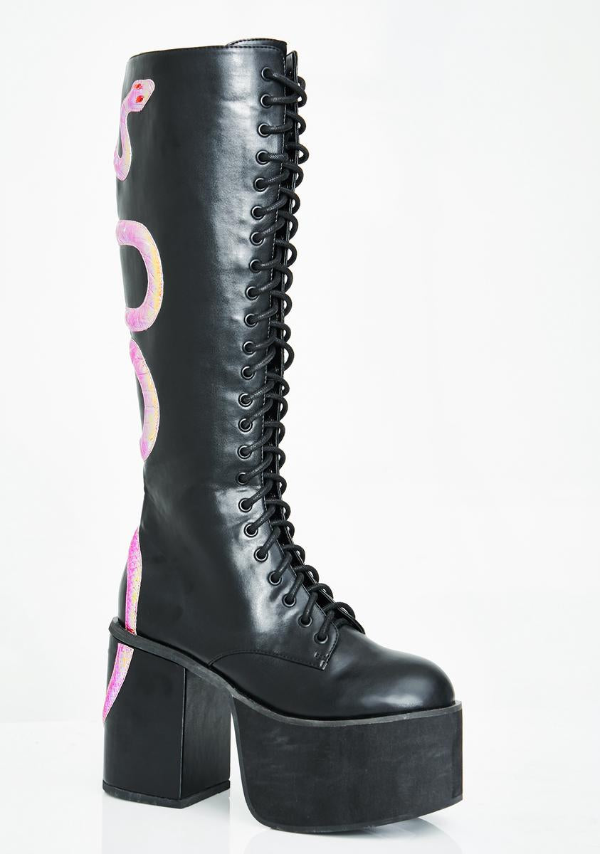 Club Exx Black Mamba Knee High Boots – Dolls Kill