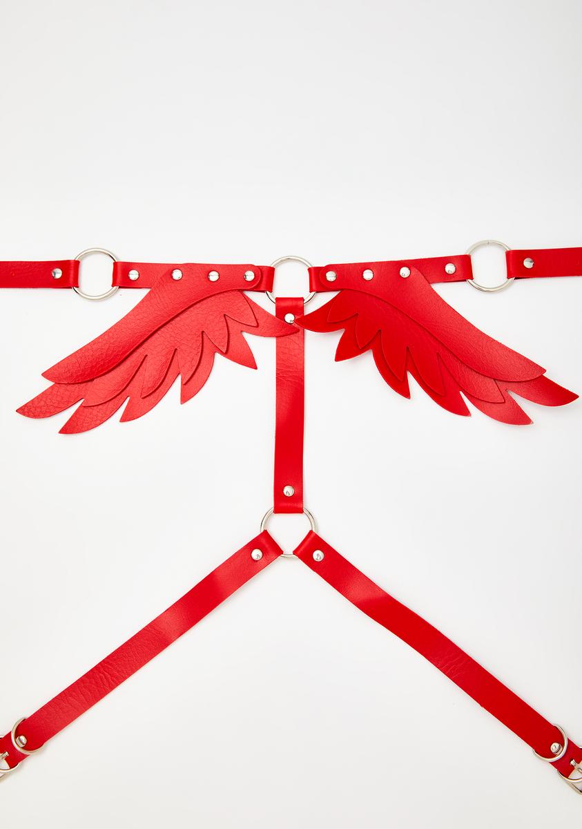 Angel Wing Harness - Red Vegan Leather – Dolls Kill display picture 2