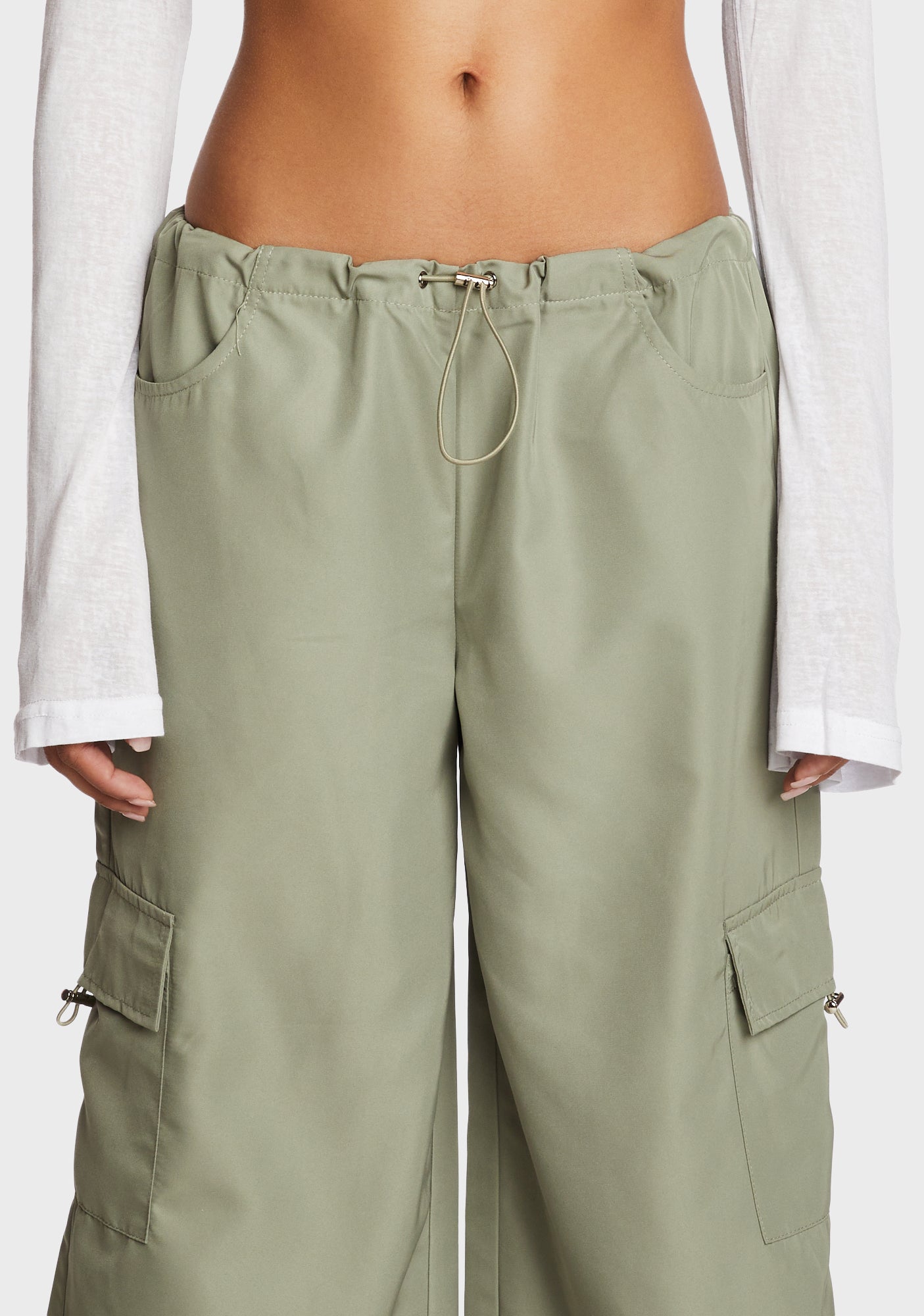 Edikted Low Rise Baggy Parachute Pants - Sage – Dolls Kill