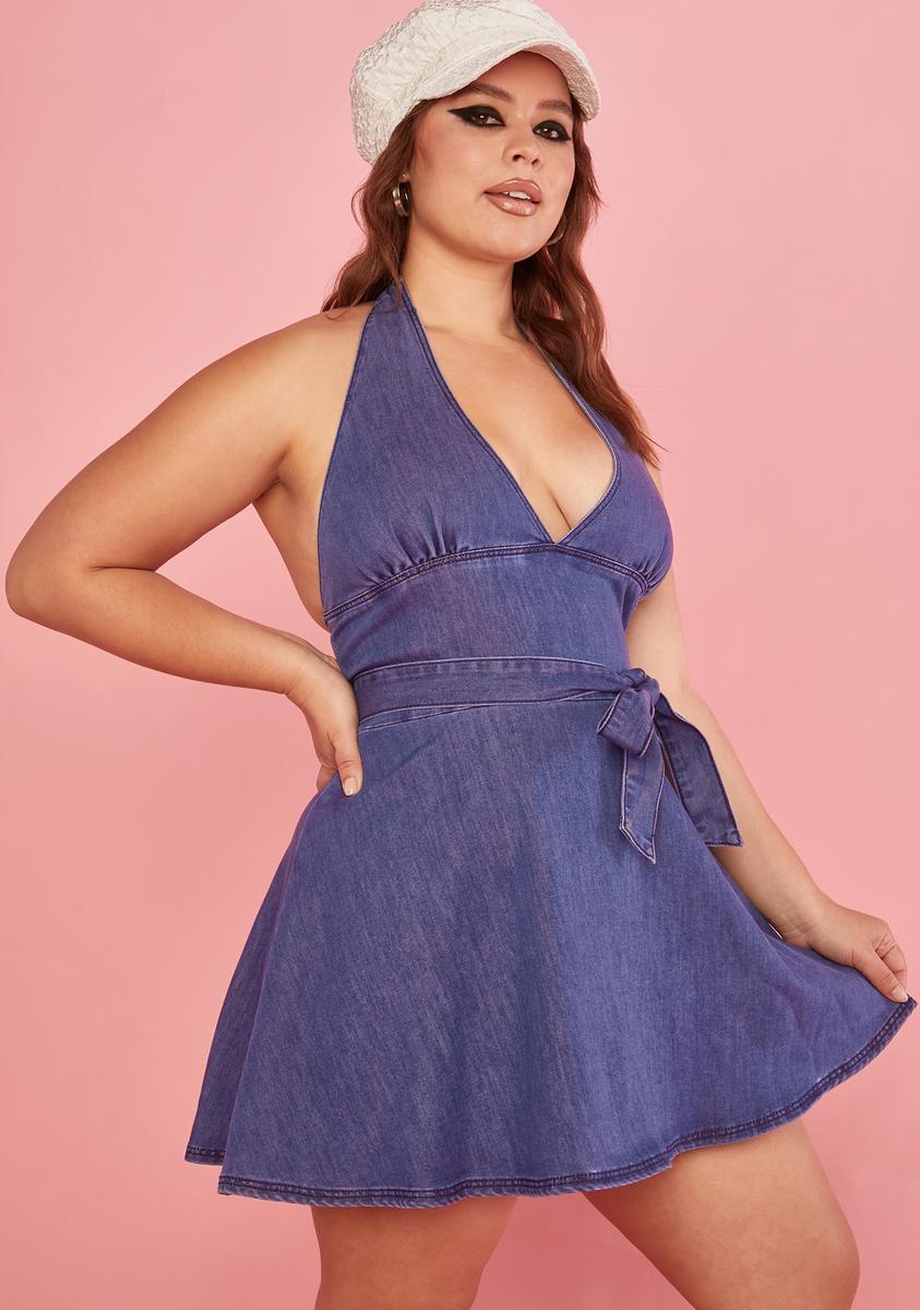 white christmas dresses Ready to Ship Chevron Denim Curvy Dress 1x main image 0