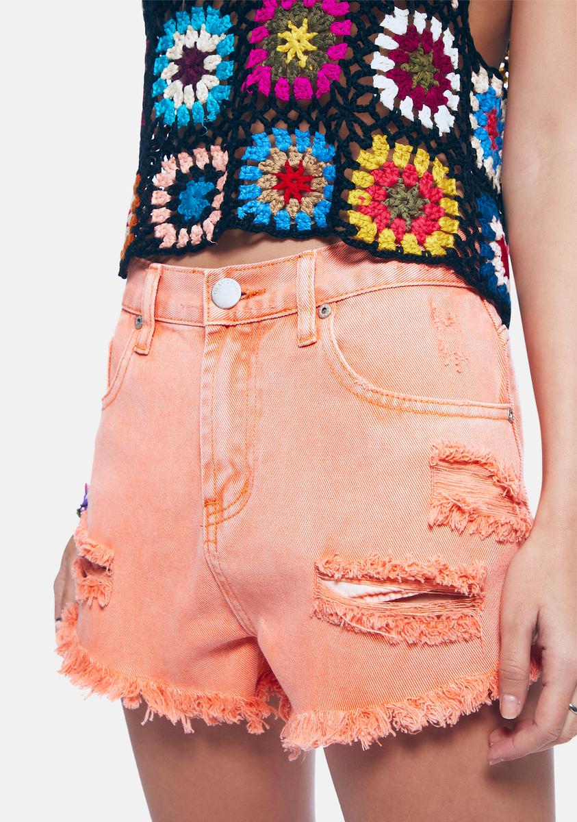orange jean shorts