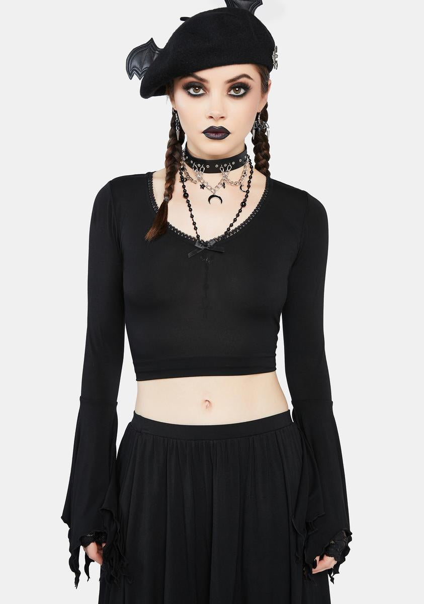 The Grave Girls Bat Graphic Bell Sleeve Top - Black – Dolls Kill