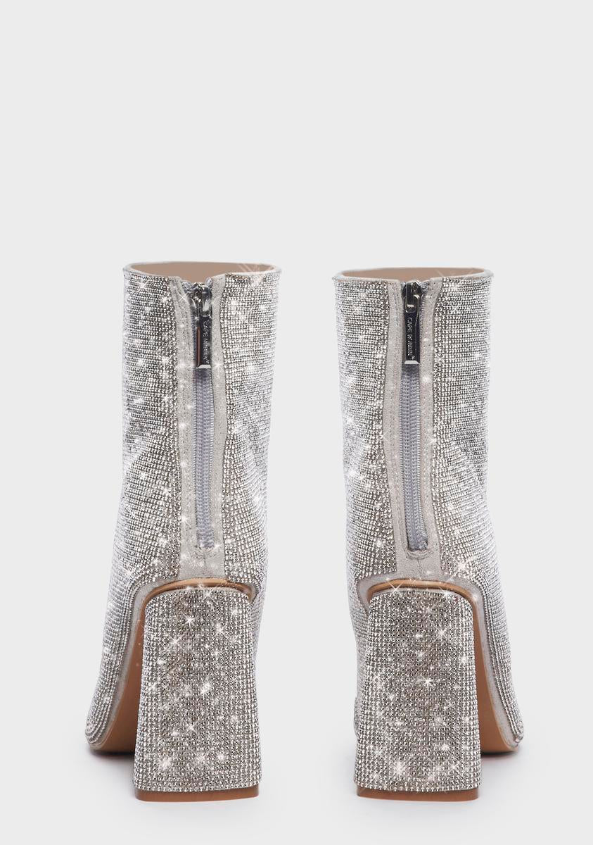 Rhinestone Glitter Ankle Boots Silver Dolls Kill