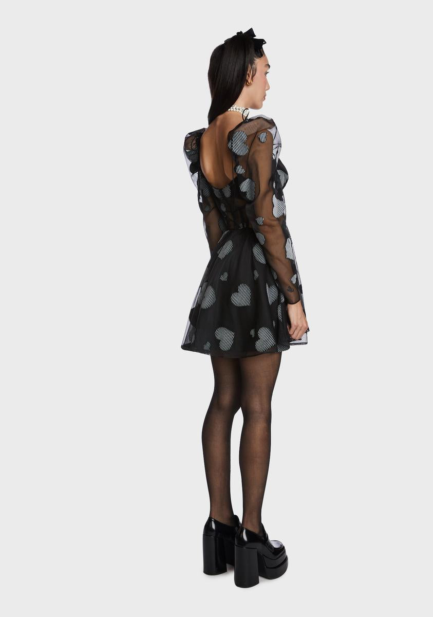 for love and lemons alexandra mini dress For Love & Lemons Houndstooth Heart Print Sheer Mini Dress